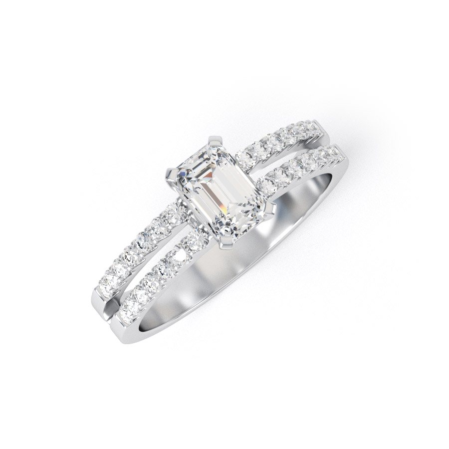 HARLEY | Emerald Cut With Double row Shoulder set Ring