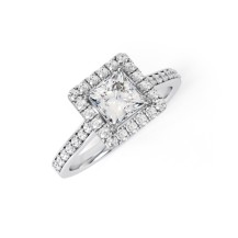 EDEN | Princess cut halo and shoulder diamond set engagement ring